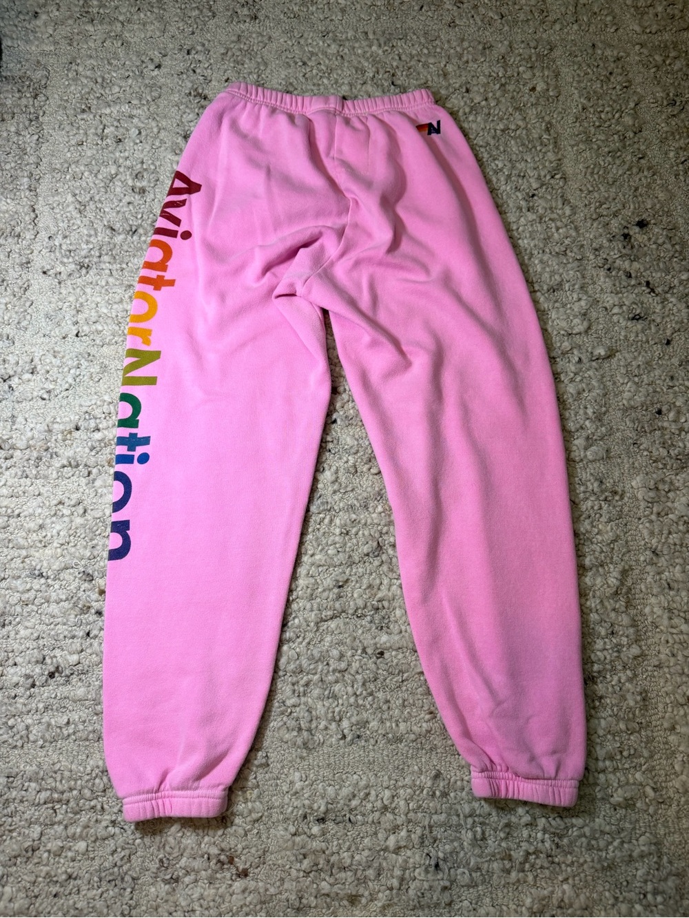 Aviator Nation Pink Fleece Joggers with Rainbow Side Script - Picture 3 of 7
